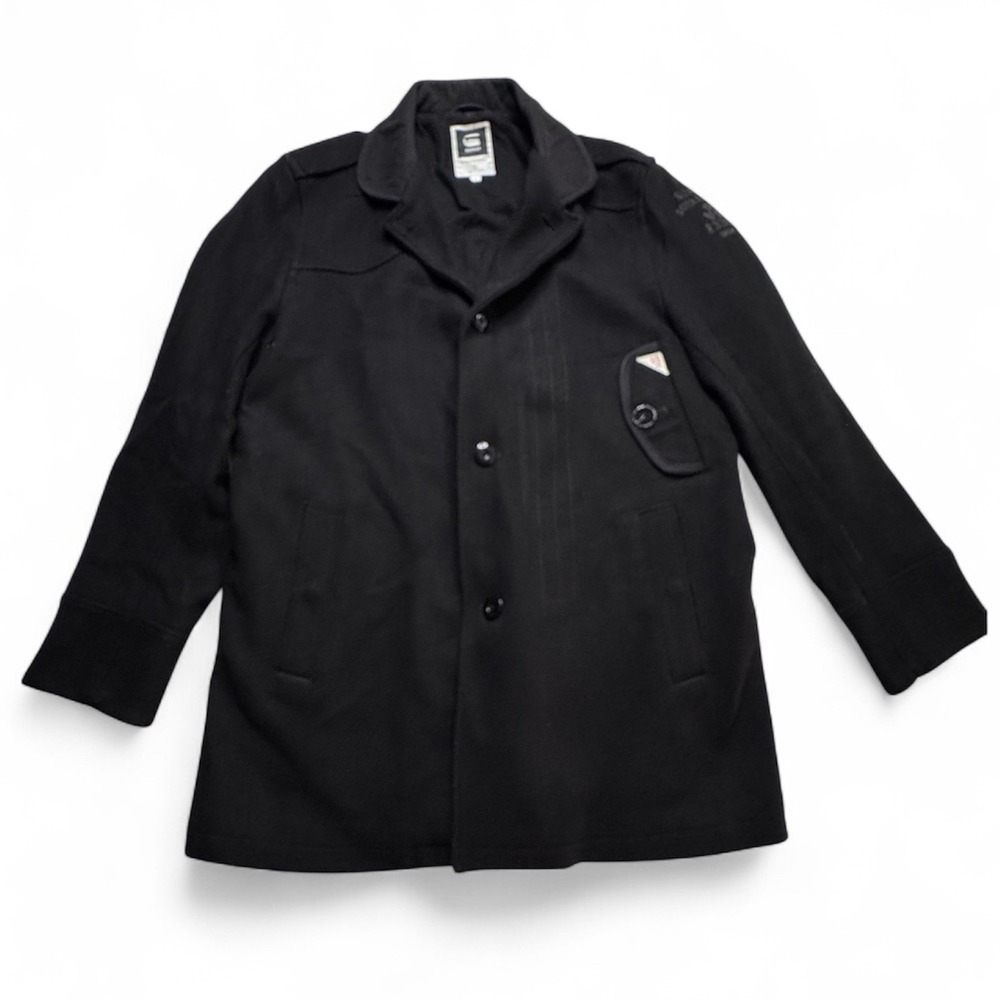 G-Star Raw Decoy Garber Mens XL Black Wool Blend Trench Coat Military Jacket